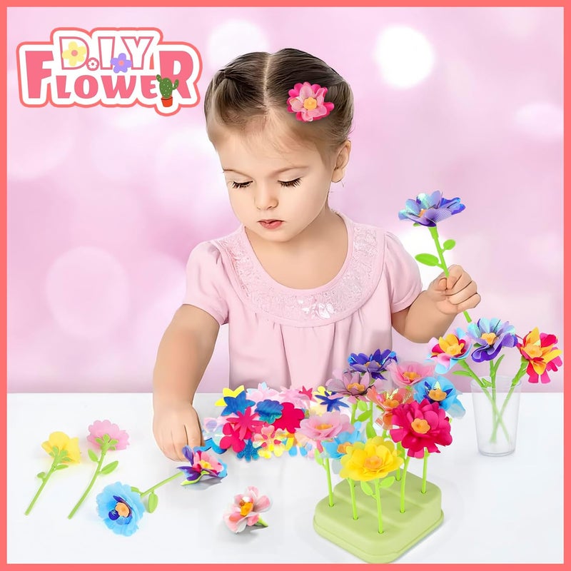 NICK NACK 185pcs DIY Fabric Flower Bouquet Craft Kits for Kids Ages 3-12, STEM Educational Arts and Crafts Handmade Flower Making Kit Toy for Toddler Girls 3 4 5 6 7 8 9 10 11 12 Years Birthdays Christmas Gift - Image 2